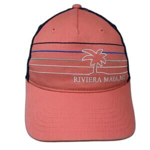 Caribbean Side Trucker Hat Orange Blue One Size Riviera Maya Mexico Palm Tree